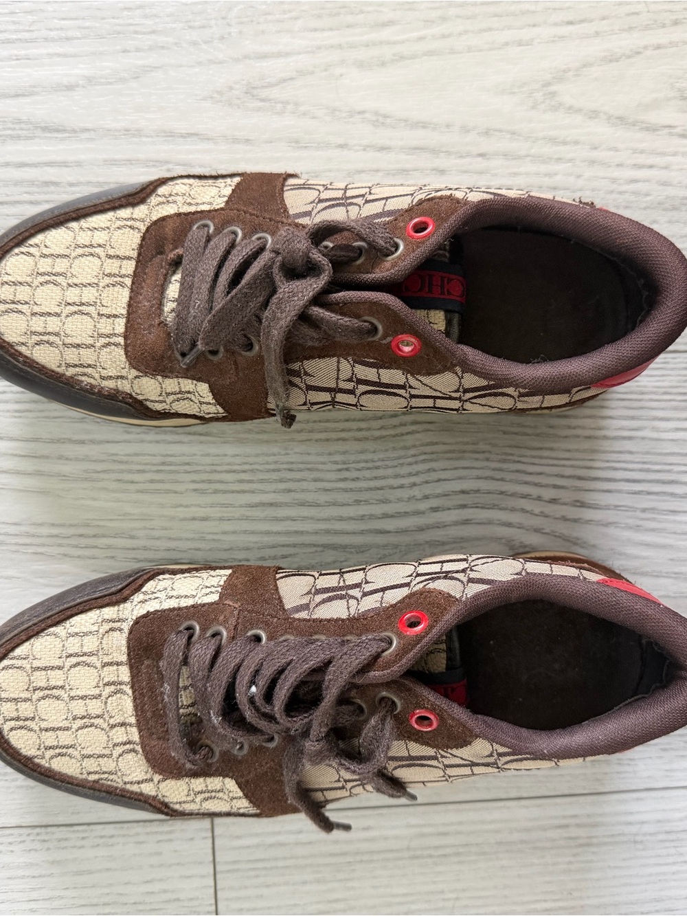 Carolina Herrera Brown and Cream Women's Canvas & Suede Sneakers